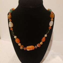 Multi-stone Necklace Multi-Color Gemstones Beggar Beads Chunky Chakra Nuggets 23" F10 