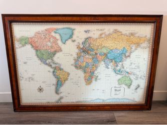 Rand McNally Classic Edition World Map in Frontgate Burl Wood Frame – 54” × 36”
