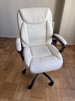 White Faux Leather Executive Office Chair - Swivel, Padded Arms