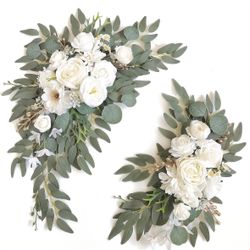 Piklado Faux Arch Flower Swag Set Of 2 For Wedding Welcome Signs Floral Swag Wedding Reception Ceremony Signs Decor (White)