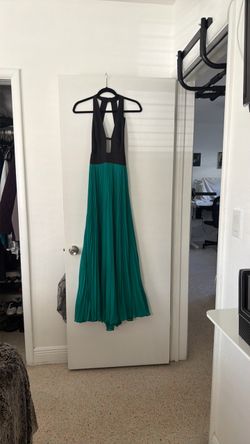 Black and Green Pleated Halter Maxi Dress