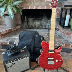 OLP Red Guitar + Amp + Stand + Case + Picks
