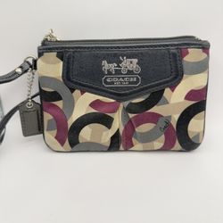 Coach Women’s Wristlet Black Grey Burgundy Beige Multicolored Wallet 6” X  4”