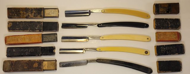 Vintage Straight Razor Lot of 5 with Cases - Antique Barber Shaving Collection