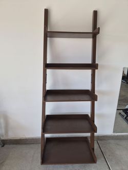 Brown Wood Ladder Bookshelf 5-Tier