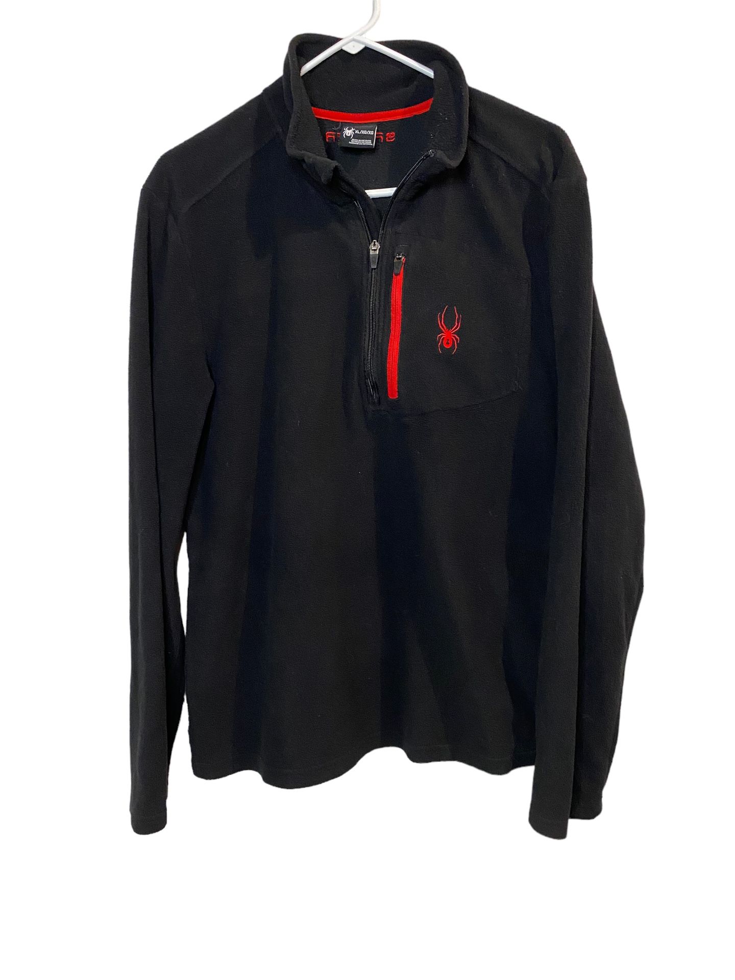 Spyder Fleece Black with Red Embroidered 1/4 Zip Pullover Mens Size XL Polyester