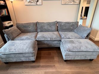 U-Shaped Modular Sectional Sofa : Gray Corduroy - Less Than 6 Months Old