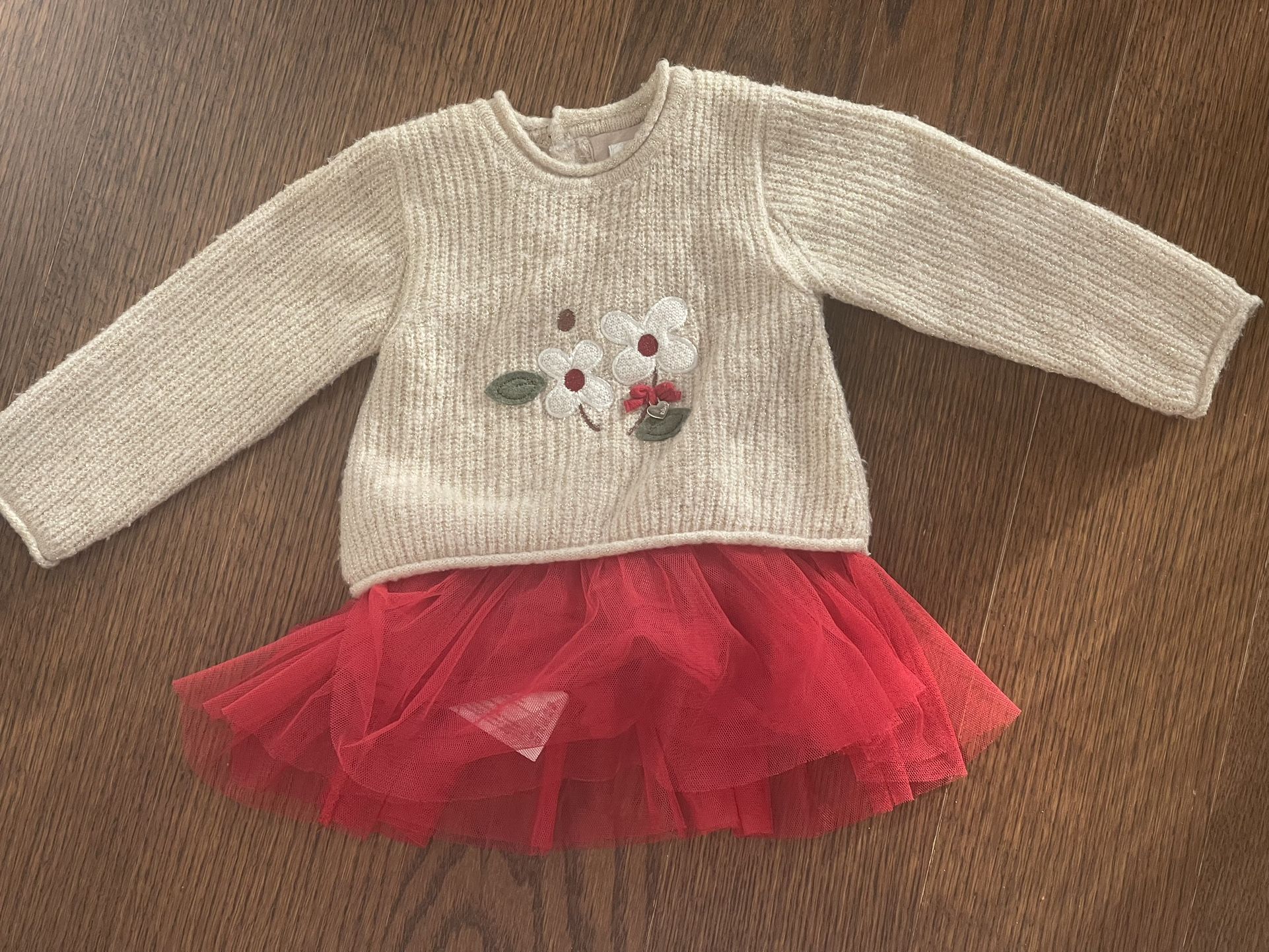 Mayoral Baby Sweater-Tutu Dress Red/Beige Flower 6-9 Months Kids