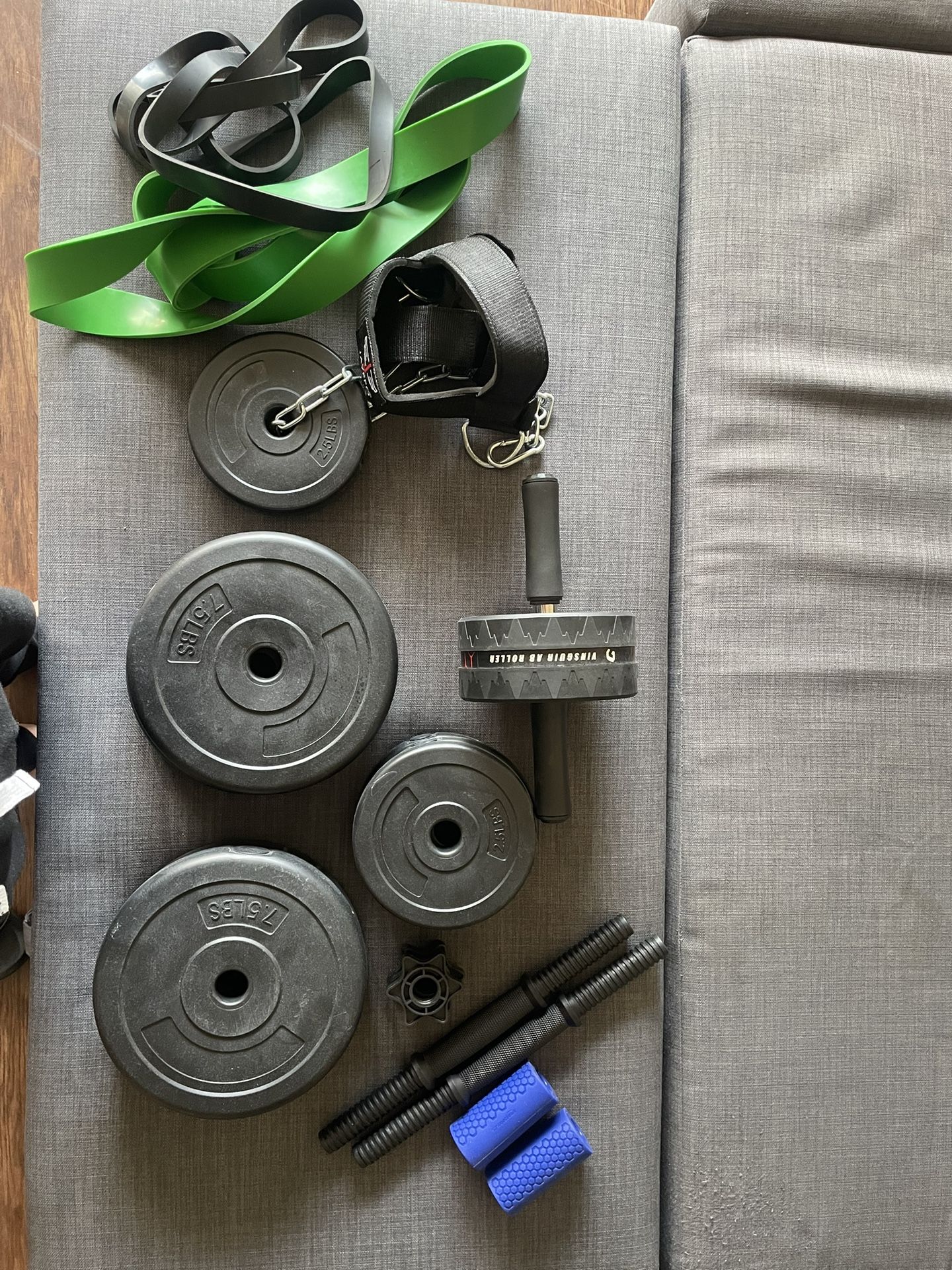 Dumbbell, Exercise Bands and Ab Roller