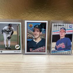 HOF John Smoltz Rookie Baseball Cards (1989 Upper Deck, Fleer and Bowman) 🔥🔥 Sharp Cards!!  