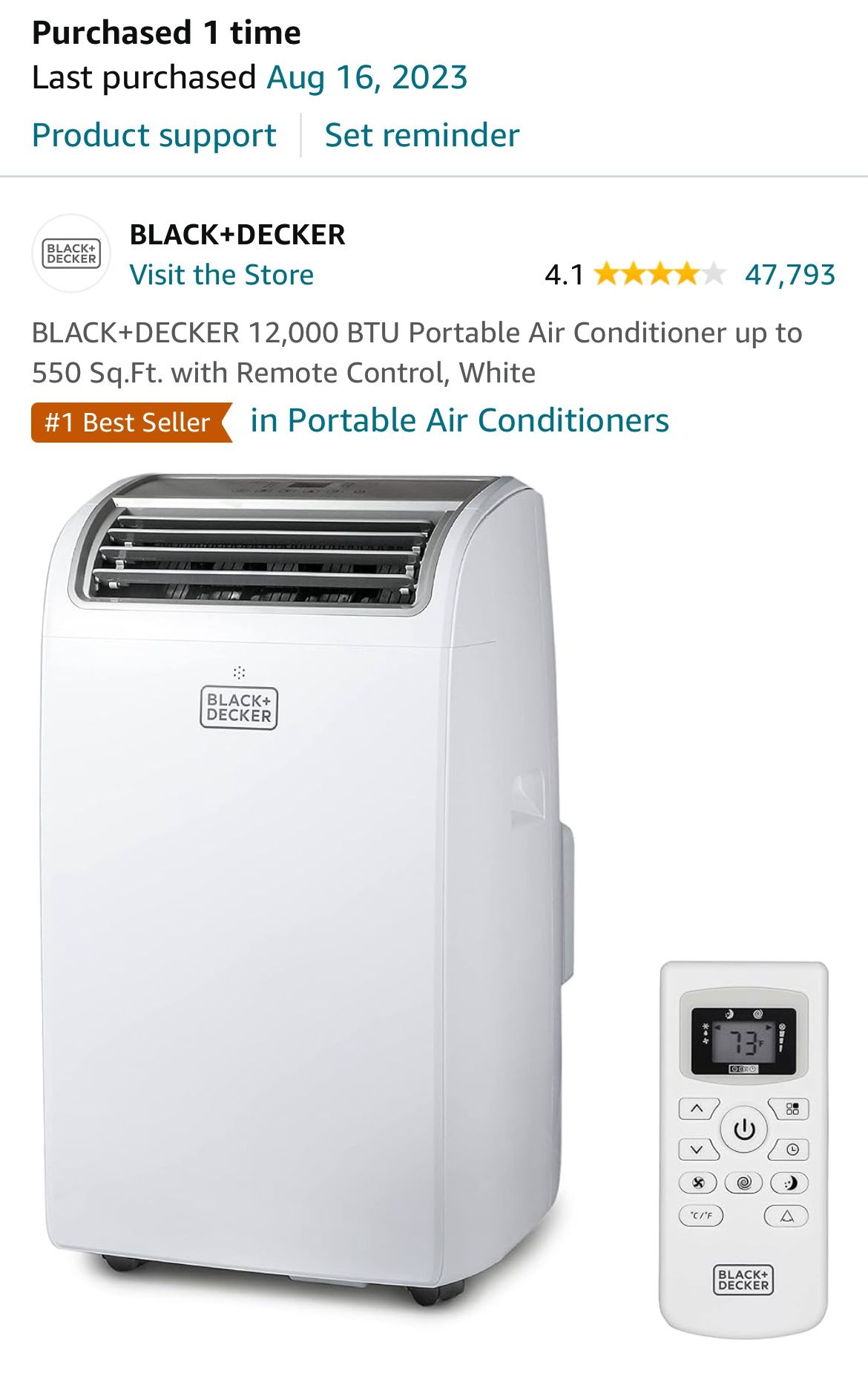 BLACK+DECKER Smart Portable Air Conditioner, 12,000 BTU