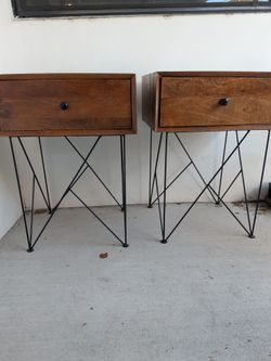 Pair of Wood Nightstands with Metal Legs