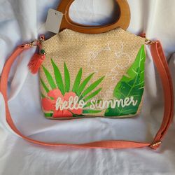 Disney Store Tropical Hideaway Mickey Mouse Raffia Style Tote Bag
