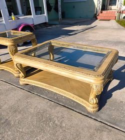 Vintage Antique heavy carved framed coffee table and side table