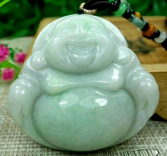 Burmese Jadeite Jade Happy Buddha. 52x56x13mm