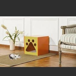 Cat Cuddle Box Pet House with Paw Design Mellow Green and Fuchsia Finish