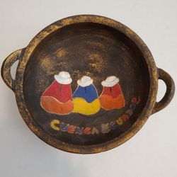 Cuenca Ecuador Handpainted  Carved Wooden Bowl