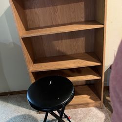Wooden Bookshelf and Stool 