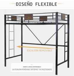 Cama de metal con detalles en madera /Metal Loft Bed Frame with Removable Ladder