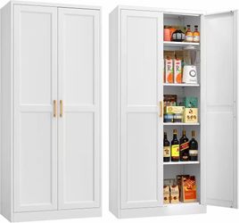 ❤️🔥 ✨#B. 71"Tall Metal Kitchen Pantry Storage Cabinet with Doors& 4 Shelves White $90