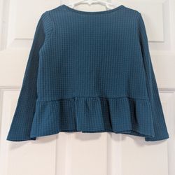 jumping beans Teal Waffle Knit Long Sleeve Peplum Top Girls Size 5T