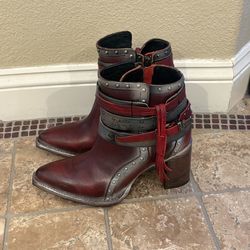 FREEBIRD Julius Red Leather Studded Ankle Boots w/ Buckle Tassel Boots Size 9