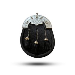 Scottish Black Bovine Full Dress Sporran W/ Thistle Cantle