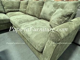 NEW Vintage Green Fabric Sectional Sofa and Ottoman Set Ashley Style Discount Furniture BIG CLOSEOUT Clearance SALE Black White Beige Dark Grey