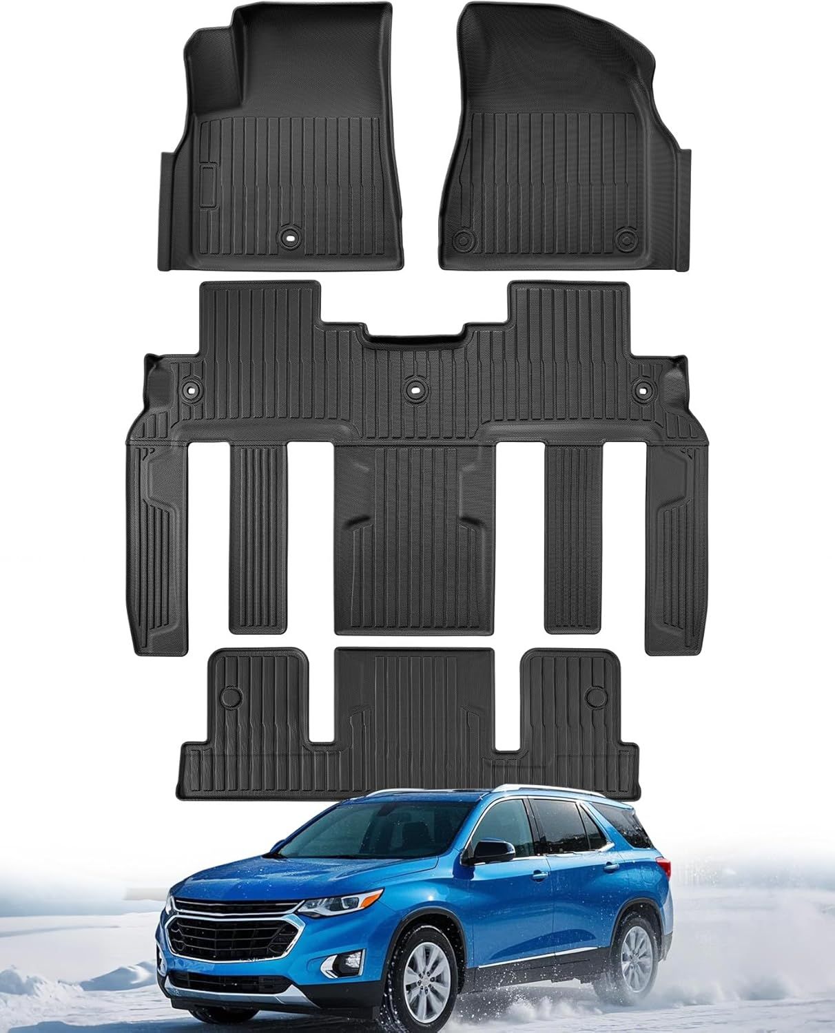 All Weather Floor Mats Custom Fit for Chevy Traverse 2009-2017 (Only Fits Captain's Chairs), Front Backseat Row Liners for GMC Acadia 2007-2017, Full