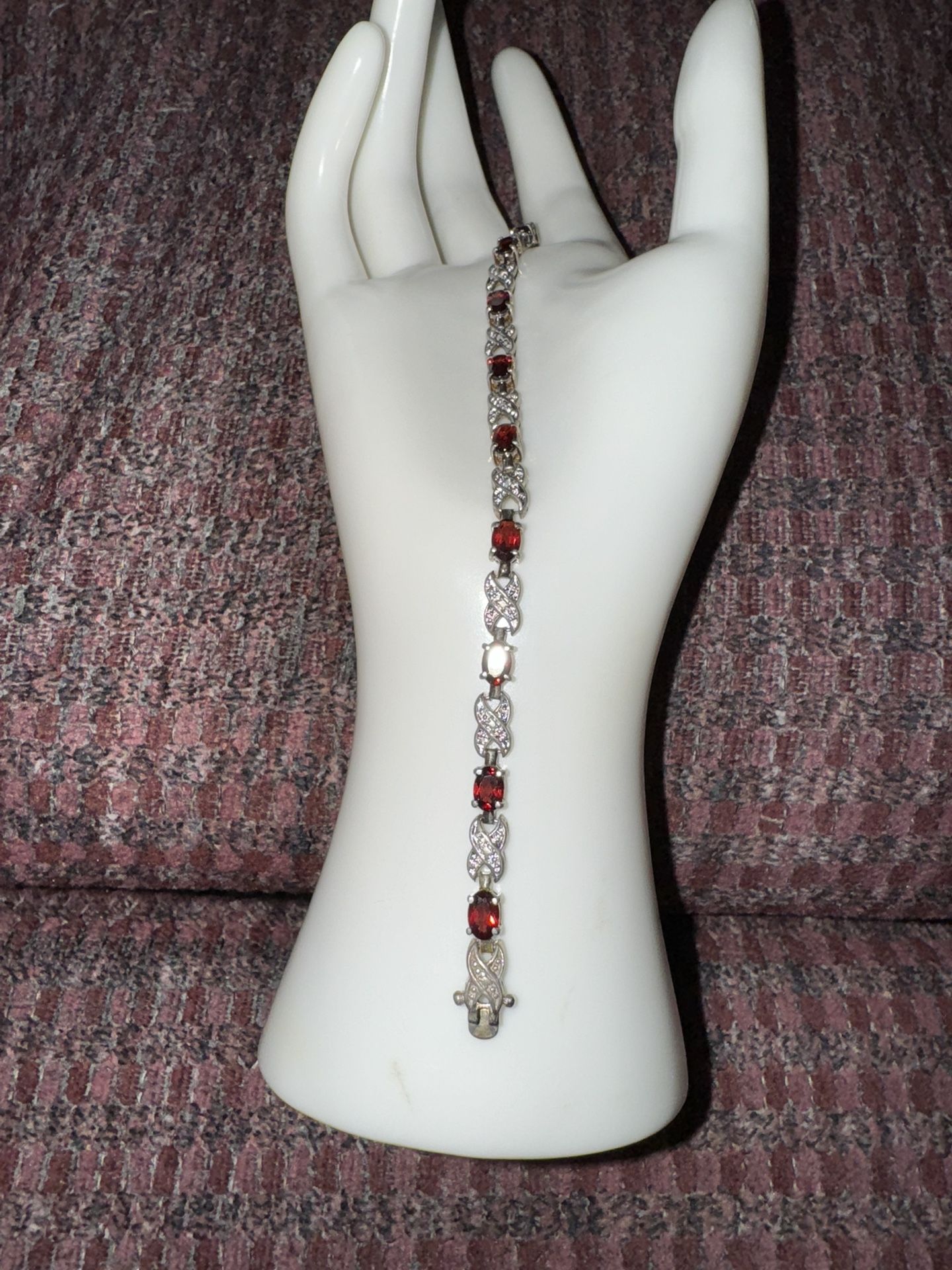 Vintage JCC Ruby, CZ & Sterling Tennis Bracelet 9"