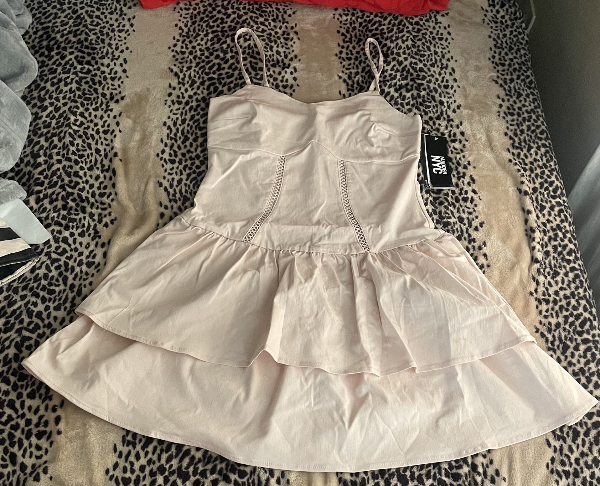 NWT Madden NYC M(8-10) Drop Waist Ruffle Dress Cloud Pink $21