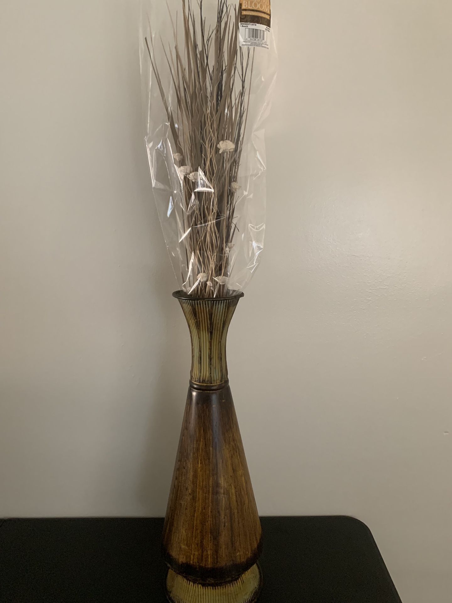 Brown Vase w/sticks and flowers