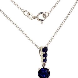 Sterling Silver Necklace Lab Created Blue Sapphire