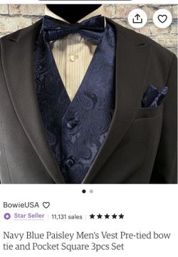 Mens Vest, Bow Tie and handkerchief