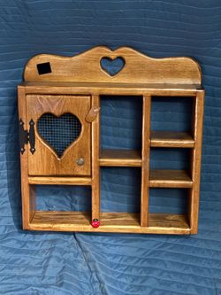 Vintage Wooden Wall Curio Heart Cut Out Shadow Box Country Cottage Display Shelf