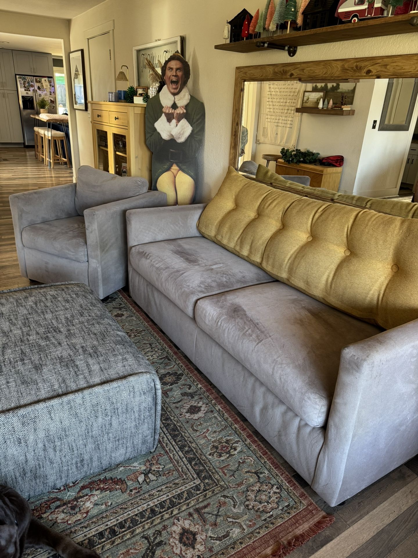 Gray Microfiber Sofa Couch W/Armchair Wowmax Cushion