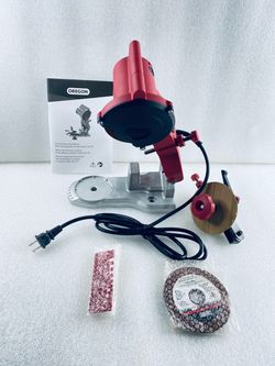 Oregon Compact 120V Bench Grinder, Universal Saw Chain Sharpener, Red