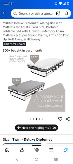 Milliard Deluxe Diplomat Folding Bed with Mattress