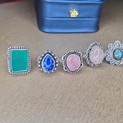 Natural Gemstones and Solid Sterling Silver 925 Rings 