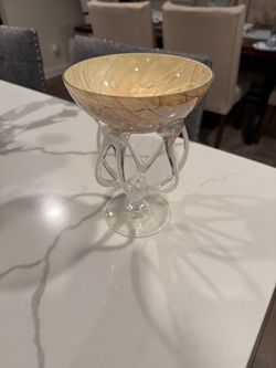 Art Glass Footed Bowl with Sculptural Stem
