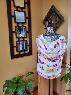 WORTHINGTON FLORAL STRIPED TANK WITH SHEER OVERLAY