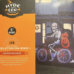 5' LED Skeleton on Bike Inflatable Decoration