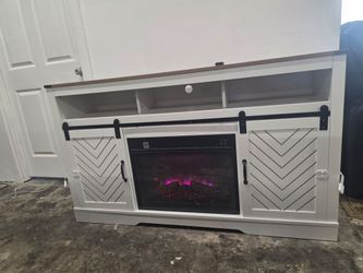 Farmhouse Fireplace TV Stand – Like New & Fully Assembled