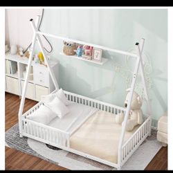 Modern White House Platform Bed Frame Twin