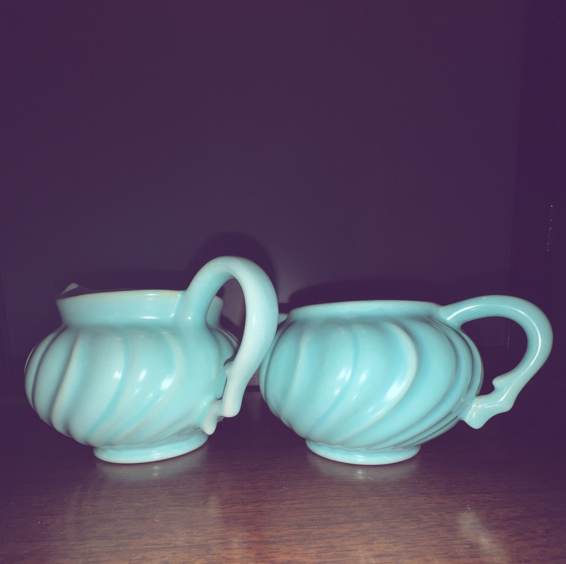 Fransican Ware Coronado Pattern Aqua Matte Creamer And Sugar Bowl Set