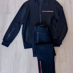 Prada Linea Rossa Tracksuit Jacket & Jogger Pants Set Large Black Red Stripe