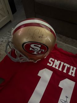 Signed SF 49ers Alex Smith Helmet and Jersey