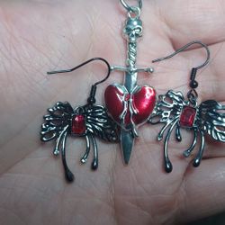 Heart Necklace And Earrings 