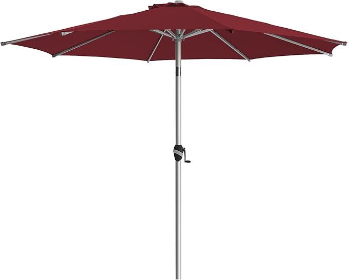 BLUU 9 FT Aluminum Outdoor Patio Umbrella, 5-YEAR Fade-Resistant Outdoor Market Table Umbrella with Push Button Tilt, for Pool, Deck, Garden and Lawn