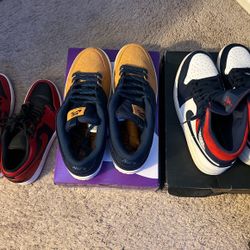 Jordan 1 low reverse bred, Dunk SB Pro PRM "backpack",  Jordan 1 mid SE